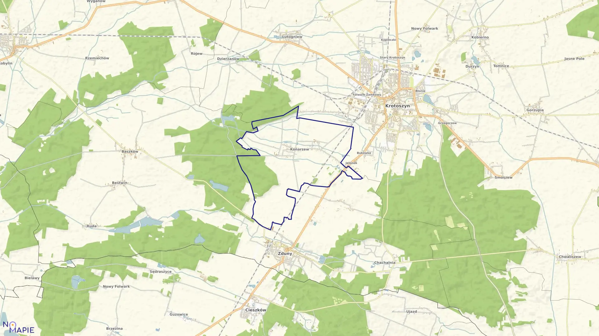 Mapa obrębu KONARZEW w gminie Zduny