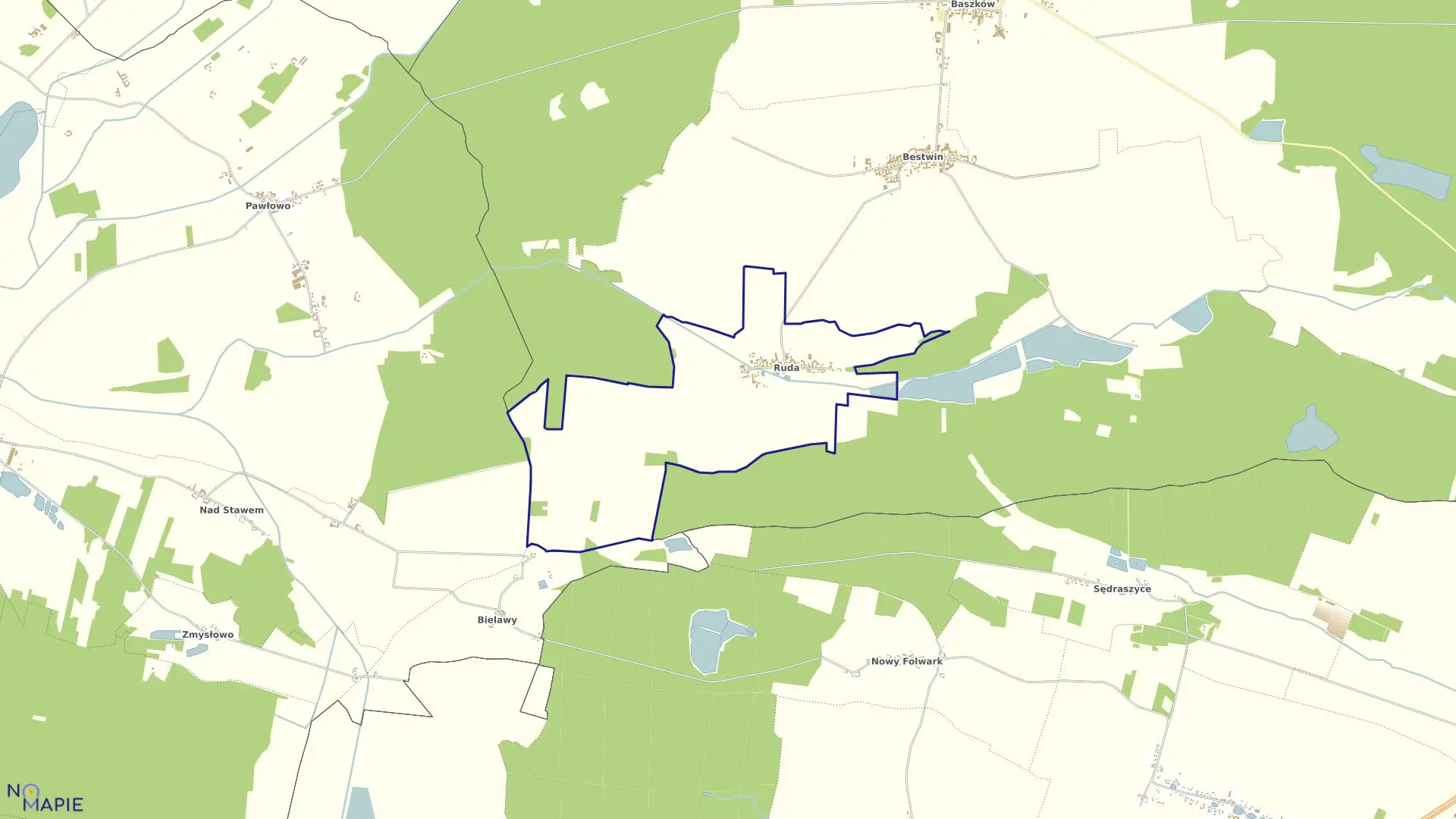 Mapa obrębu RUDA w gminie Zduny